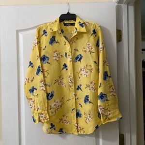 Lauren Ralph Lauren linen yellow blouse size L.